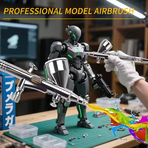 Adjustable airbrush set is equipped with 0.3mm, 0.2mm, 0.5mm nozzle spray needle painting art cleani