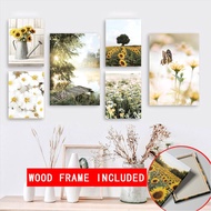(With Frame）Sunflower Canvas Painting Landscape Poster Floral Wall Art Prints Living Room Decor Wall