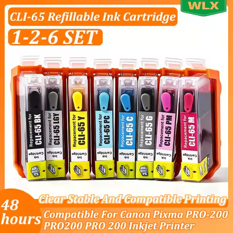 SET CLI65 CLI 65 CLI-65 Refillable Ink Cartridge Compatible For Canon Pixma PRO-200 PRO200 PRO 200 I