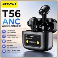 Awei T56 ANC + ENC Wireless Earbuds Touch Screen Earbuds Headphone Noise Cancellation Earphone Awei 