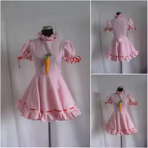 Anime Touhou Tewi Inaba dress Cosplay Costume Project Tailor Made WITH Necklace