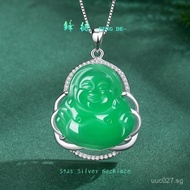 Chinese Style Green Chalcedony Pendant Maitreya Buddha Smiling Buddha Female Natural Necklace Meanin