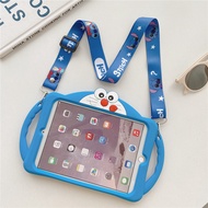 Handle Stand Casing For iPad Mini 1 2 3 4 5 6 Air Pro 10.5" 10.9" 11" 9.7" 10.2" 4th/5th/6th/7th/8th/9th/10th Gen Kids Cute Dingdang Cat Case Soft TPU Shoulder Strap Blue Cover