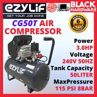 Black Hardware EZYLIF Home Air Compressor 3hp Kompressor Angin 50 Liter Tank 8 Bar Motor Capacitor M