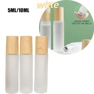 WITTE 3PCS 5/10ml Oil Perfume Bottles, Roller Ball Refillable Liquid Container,  Portable Wood Grain Frosted Glass Essential Oils Bottle Travel