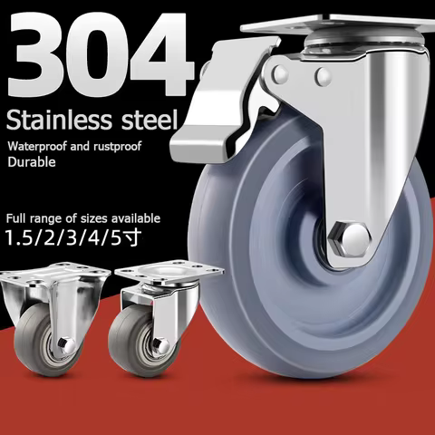 304 Stainless Steel Swivel Casters 1.5/2/3/4/5 Inches TPR Silent Rubber Wheels Waterproof Rustproof 