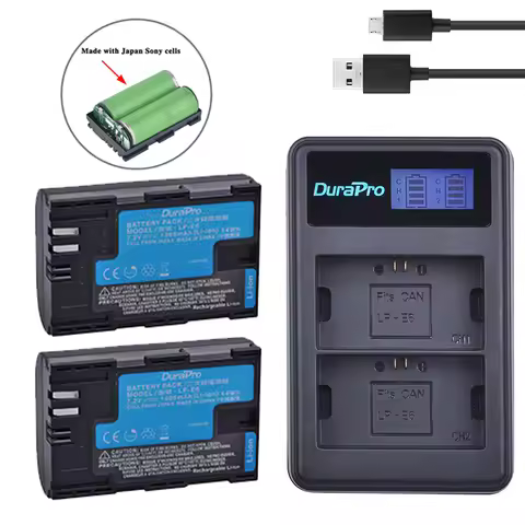 DuraPro LP-E6 LP-E6N Battery Made With Japan Cells+LCD Dual Charger For Canon EOS R5, R6, R7, 5DS R,