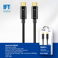 Blue Power Type-C LED Charging Cable Gold Head 2 Meters (C to C) Supports 100W