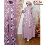 Gamis Wanita Terbaru Yasmin Dress BO Bahan Ceruty Babydoll Mix Brukat Aplikasi Payet LD 100-130 cm P