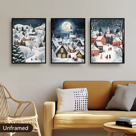 Christmas Village Canvas Wall Art Print Posters 30x40cm Painting Pictures Wall Bedroom Home Decorati