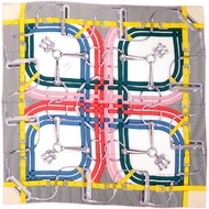 近全新愛馬仕 Carre Jean Carre 140 MORS A JOUETS 馬銜扣圖案羊絨真絲黑色絲巾 1378 [二手] 愛馬仕