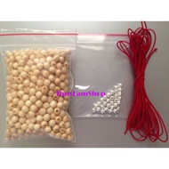 100 hạt dâu tằm việt nam + 10 bi bạc + 2m dây thun đỏ + 1 kim xâu vòng