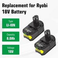 2 Packs 8.0Ah High Capacity Replacement for Ryobi 18V Battery, Compatible with Ryobi 18 Volt Lithium