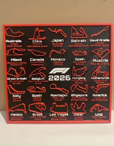 F1 2026 Season Schedule - Full Circuit Layouts, Official Venues | Stylish Black/Red/White Wall Art f