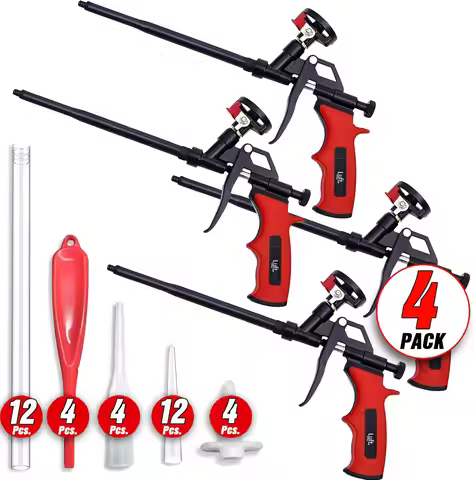 Professional Expanding Foam Spray Gun Kit with 4 Guns & 12 Extenders for Insulation, Caulking, Filli