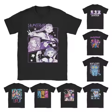 KPop Demon Hunters Huntrix T Shirts for Men Pure Cotton Humorous T-Shirts Round Collar Tee Shirt Sho