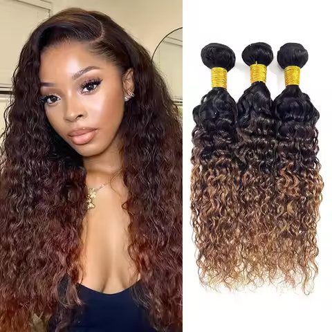 T1B/2/30 Ombre Bundles Human Hair Bundles Chestnut Brown Bundles Water Wave Human Hair Black To Brow