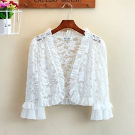 Womens 3/4 Sleeve Lace Bolero Shrugs Filipiniana Outerwear Floral Open Front Cardigan for Wedding Ev