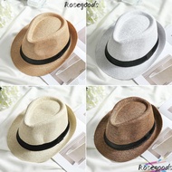 ROSEGOODS Straw Panama Cap Summer Gangster Cap Beach Cowboy Fedora Hat
