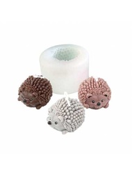 1入組3D刺蝟動物蠟燭模具DIY模擬蠟燭模具矽膠滴膠石膏翻糖矽膠模具