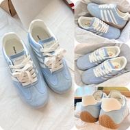 Pastel blue women's sneakers, classic retro silver women's shoes