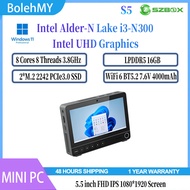 SZBOX S5 5.5inch MINI PC Intel Alder-N Lake i3-N300 LPDDR5 16GB WiFi6 BT5.2 7.6V 4000mAh Windows11 M