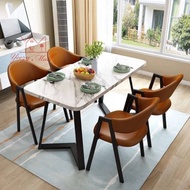 Yeezymall 4+1 Marble Texture 4 Feet Dining Table Set Meja Makan Dining Set(Luxury Set)