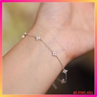 tomeiofficial store S925银手链 Midsummer Streamer~S925 Silver Plated 18K Gold Four-Leaf Clover Gypsophi