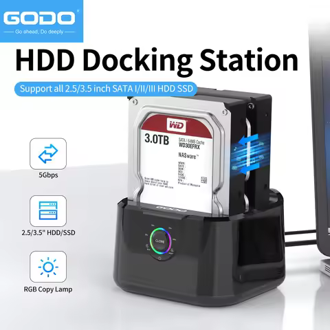 GODO Hard Drive Docking Station for 2.5/3.5 Inch HDD SSD SATA to USB 3.0 HDD Docking Station with 12