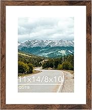 11x14 Picture Frame with 8x10 Mat Deep Brown, Display 8x10 with Mat or 11x14 Without Mat, Wood 11 by