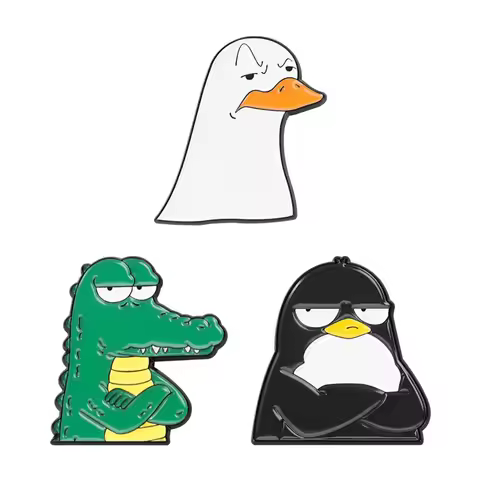 Funny Animal Enamel Pins Grumpy Goose Crocodile Penguin Brooches Sarcastic Badges Cute Animal Jewelr