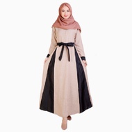 JFashion Jfashion Long Dress Gamis maxi Wanita Muslim kombinasi warna - Jfashion Lestari krem