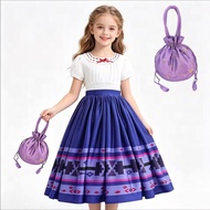 Girls Costume Cartoon Magic House Encanto Cosplay Dress with Handbag Children Birthday Gift Perform 