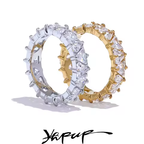 Yhpup Stainless Steel Delicate Bling Heart Cubic Zirconia Fashion Shiny Ring for Women High Quality 