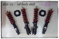 D2 Adjustable High Low Body Shift Absorber Spring Set - TOYOTA ALTIS 2008-2017 - READY STOCK