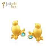 justgold - 鳥語系列: 999.9純金鑲嵌人造水晶耳環