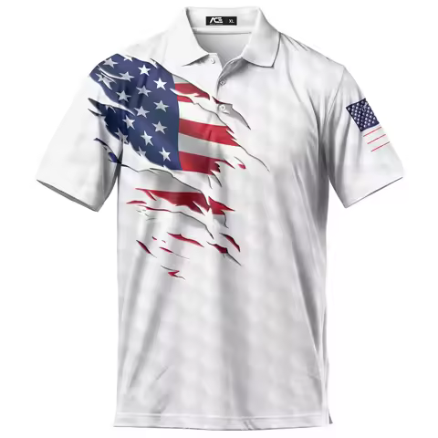 Polo American Flag Hawaiian Shirts For Men Golf Polos Short Sleeve Performance Golf Shirts Mens Golf