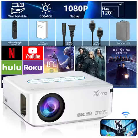 Xnano X1 Projector Dolby Mobile Support 4K 1920*1080P Auto Correction Android 9 Dual WiFi BT5.0 Home