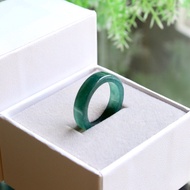 Green Jade Ring Narrow Front Pipe Shape Size: 57-58mm.