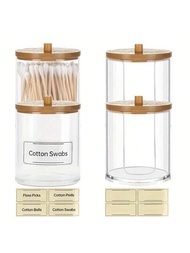 4入組棉花棒盒子，可容納球狀、棉棒、圓墊、牙線 - 用於浴室罐儲物組織的10盎司透明塑料藥瓶套裝，梳妝台化妝組織架