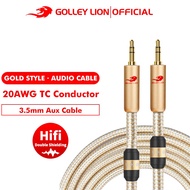 GOLLEY LION GL-35G Gold 3.5mm Aux to 3.5mm Jack Male to Male 20AWG Hifi Audio Cable For Mobile Speak