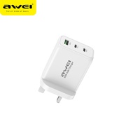 Awei PD18 PD 65W GaN Fast Charger Quick Charge 2 Type C 65W 1 USB A 30W with QC 4.0 3.0 Portable UK Plug Charger Compatible With iPhone 13 12 XR Xiaomi Macbook M1 pro Laptop iPad Pro Huawei P20 P30 P40 sony wf1000xm4 Sumsang S20 S21
