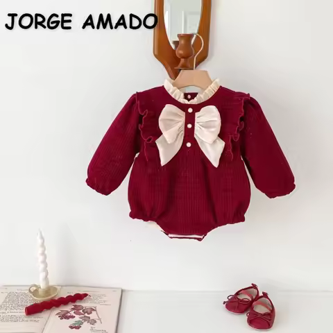 Baby Girl Christmas Clothes Autumn Winter Bodysuit Fleece Sweet Princess Jumpsuit New Year Big Bow L