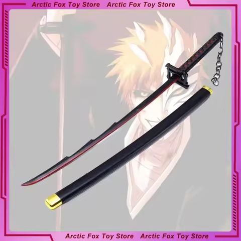 26cm BLEACH Kurosaki Ichigo Ban Kai Zangetsu Metal Model Weapon Swords Peripheral Keychain Action Fi