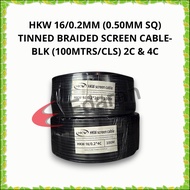 HKW 16/0.2MM (0.50MM SQ) TINNED BRAIDED SCREEN CABLE-BLK (100MTRS/CLS) 2C & 4C