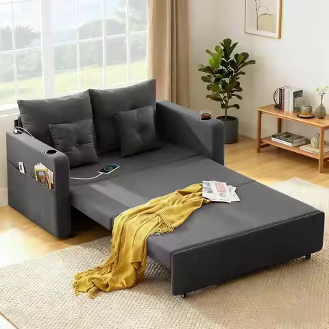 3 in 1 Convertible Sofa Bed, 56" Full Size Loveseat Sleeper Sofa Couch Bed, Sleeper Sofa Bed with St