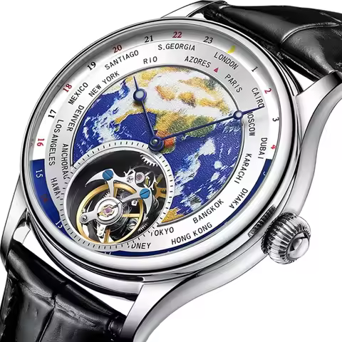 AESOP Original Luxury Men‘s Flying Tourbillon Mechanical Watch Earth Enamel Dial Sapphire Crystal Gl