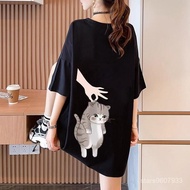 Korean Version Slimmer Look💖Pure Cotton Summer Fashionable Fashionable Cat Short-Sleeved T-shirt Wom