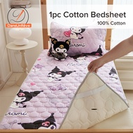 Dansunreve 100% Cotton Sheet Cute Sanrio Kuromi Cinnamon dog Hello Kitty Quilted Bed Sheets Thicken Bed Cover With Fixed Strap Mattress Protector Dust Covers Purple Single Queen King Size
