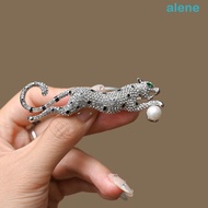 ALENE Leopard Brooches, Gold Silver Full Rhinestone Animal Brooches, Luxury Shining Running Pearl Le
